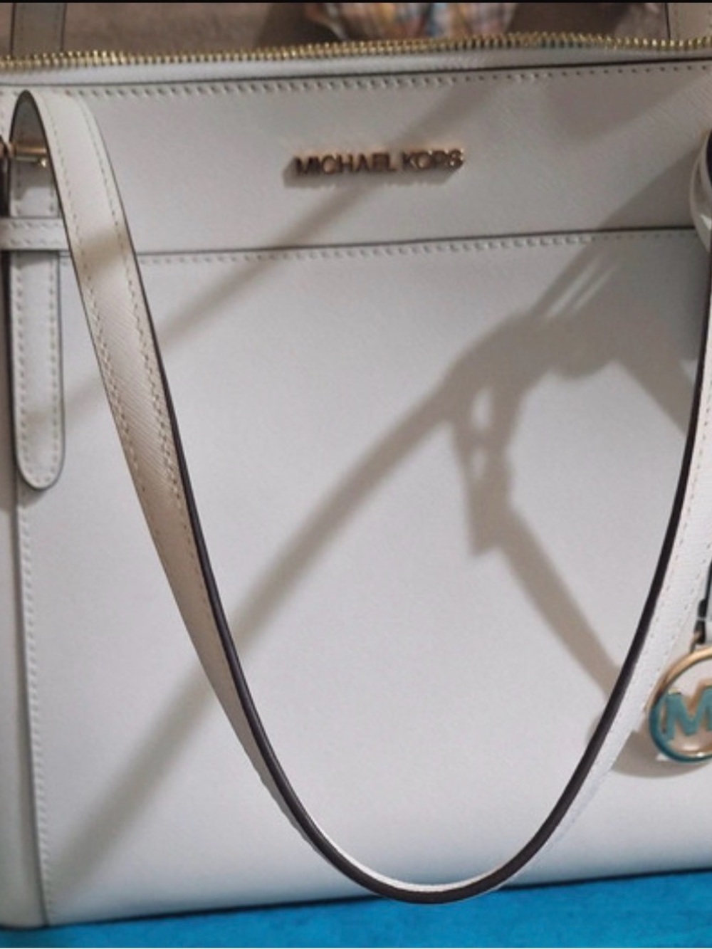 Michael Kors JET SET TRAVEL Optic White Leather Tote NWOT!